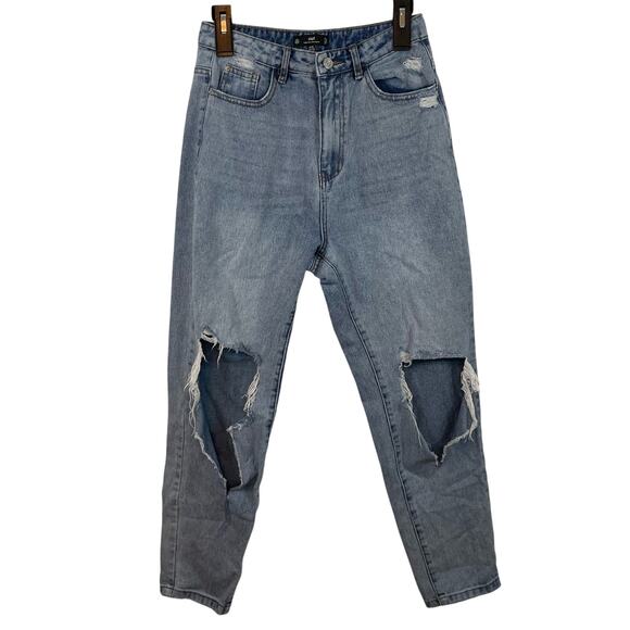 Missguided High Rise Mom Jean 4 Distressed Riot Denim Womens Casual Busted Knee - Picture 1 of 6